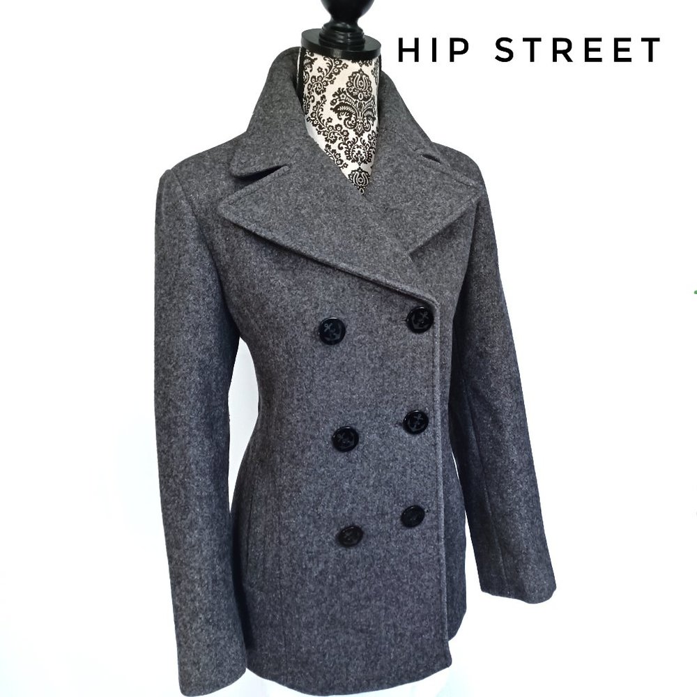 ANNE KLEIN Wool Blend Double Breasted Pea Coat M